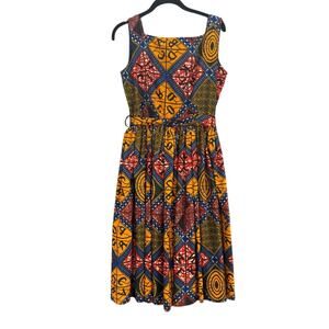 African Nigerian A line Colorful Patterned ABCD Sleeveless Dress, women's size 8